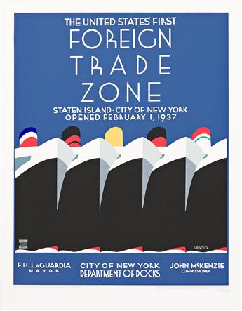 D'APRÈS JACK RIVOLTA (1890-?). THE UNITED STATES' FIRST FOREIGN TRADE ZONE / STATEN ISLAND. Modern serigraph. 1987. 32½x25 inches, 82            